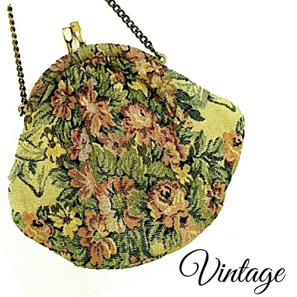 Vintage Handbags - True Vintage Tapestry Mini Handbag w/ Wrist Chain